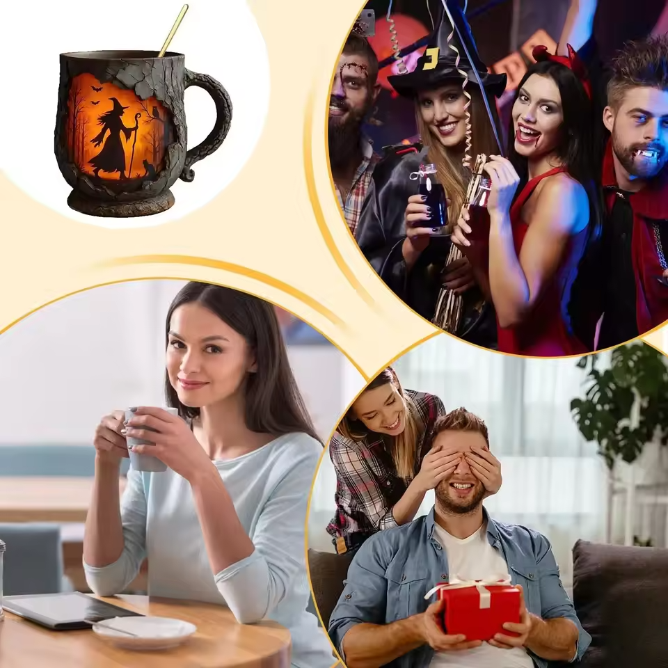 Hantverkad 3D Halloween-mugg – Häx- och kattdesign